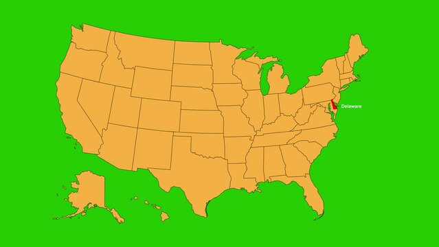 Delaware map animated video. Map Highlighted on the USA map with animation and colour with Green screen background in video format.	
