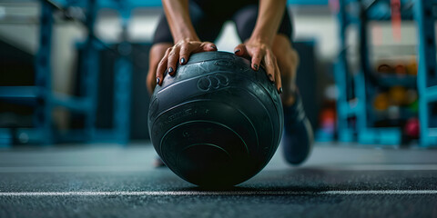 Intense Cross Fit Training Session with Large Training Ball - Man's High-Intensity Workout Routine in Gym