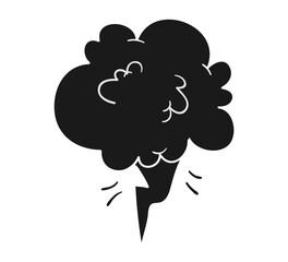 Collection of comic cartoon line bomb explosion silhouettes. Hand drawn cartoon explosion bomb effect, splash, smoke fun elements. Explosion speech bubble with text pow, boom, omg