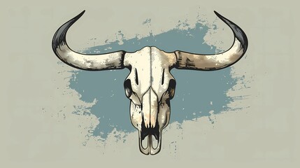 Obraz premium A longhorn skull, illustrator style, boho chic, Generative AI illustrations. 