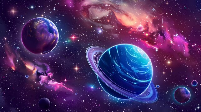 A planet, stars, cosmic motives, isolated backround, vector, different styles, Generative AI illustrations. 