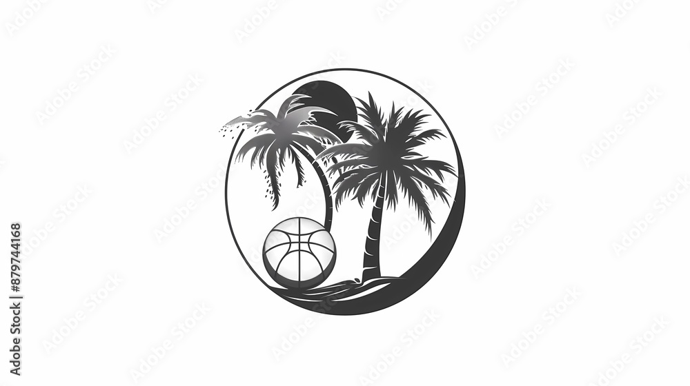 Fototapete a creative logo design using a basketball and a coconut tree combined to make a round basketball cam