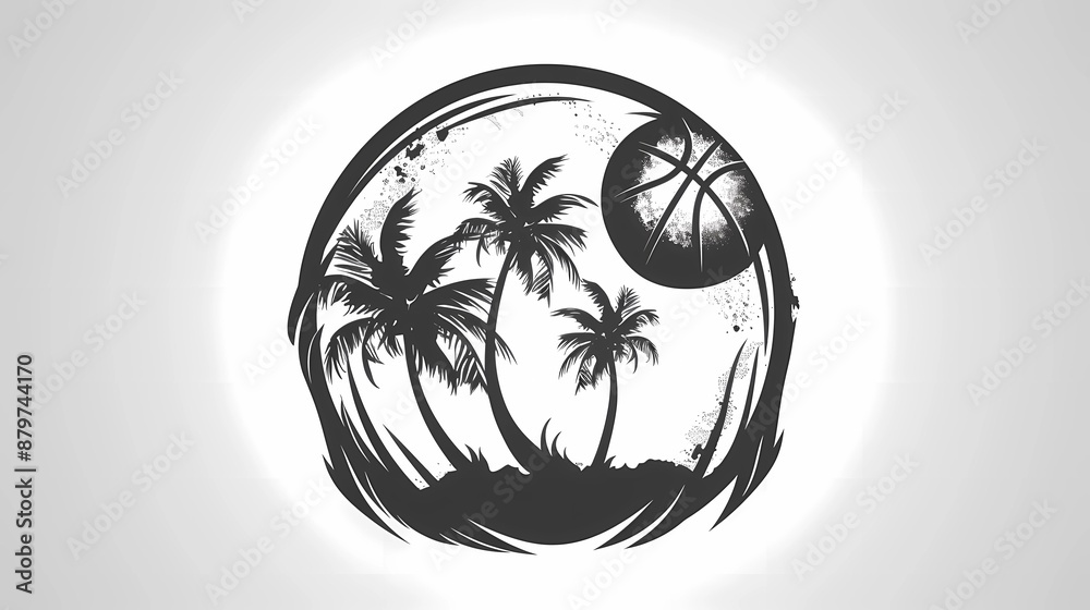 Fototapete a creative logo design using a basketball and a coconut tree combined to make a round basketball cam