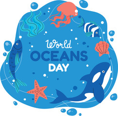 Hand drawn world oceans day illustration