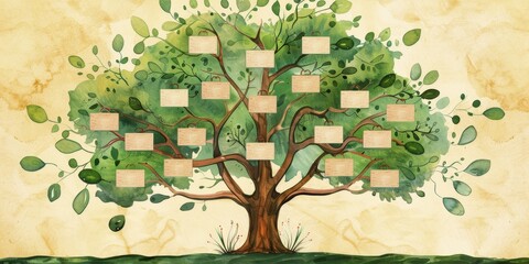 Fototapeta premium Family tree with empty cells, template. on light background.