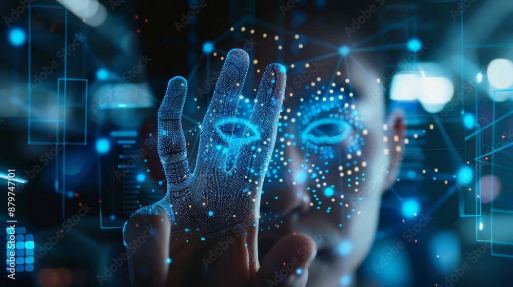 Poster biometric security system, emphasizing advanced authentication methods