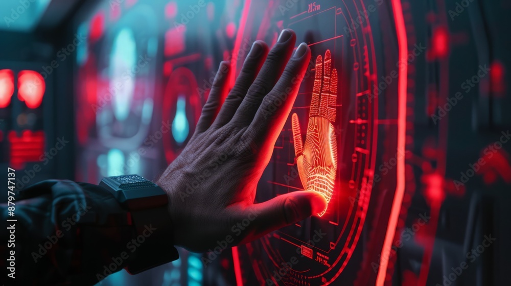 Poster biometric security system, emphasizing advanced authentication methods