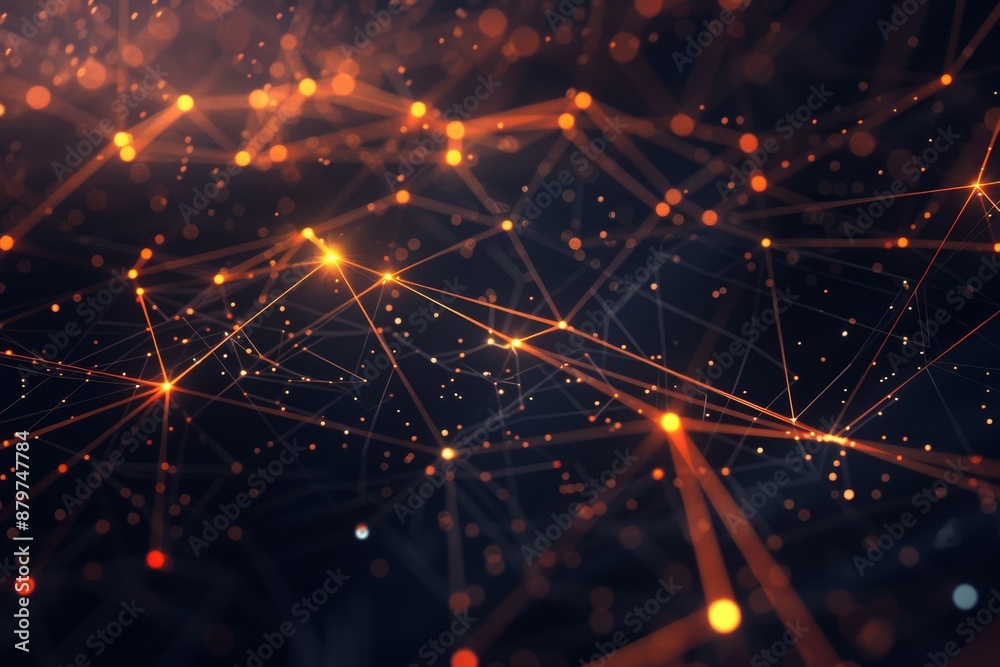 Poster a dark background with a network of glowing lines and geometric shapes, highlighting the interconnec