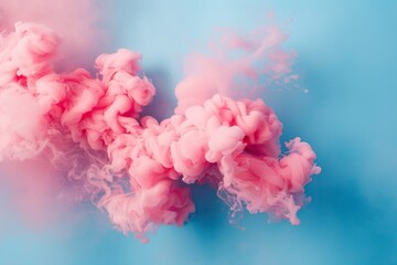 Billowing pink smoke swirls and dances against a light blue background