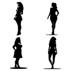 Plus size woman silhouette on white background, girls silhouette collection 
