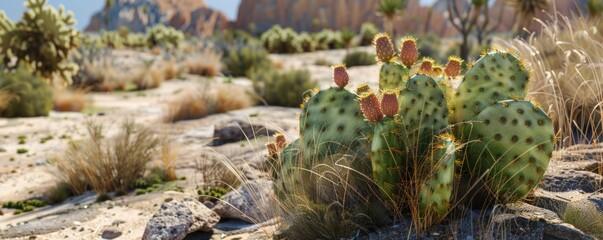 Fototapeta premium Prickly cacti in a desert landscape, 4K hyperrealistic photo