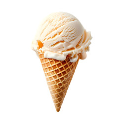 A vanilla ice cream with cone isolated on Transparent background. 