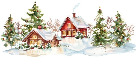 Fototapeta premium watercolor cozy nordic house christmas clipart illustration perfect for christmas and winter-themed designs and decorations