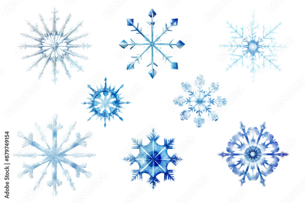 Aufkleber Array of cold snowflake elements in different styles Isolated on white background