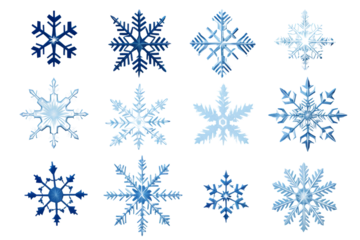 Array of cold snowflake elements in different styles Isolated on white background