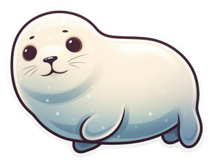 PNG Kawaii fat white seal sticker animal mammal representation.