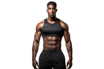Athletic black man in sportswear isolated on white background