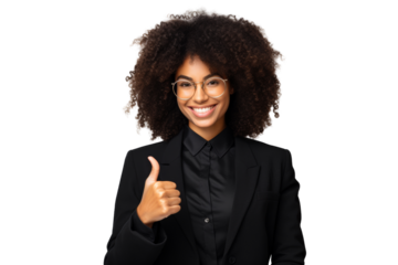 Black woman in a good mood, gesturing thumbs up Isolated on white background