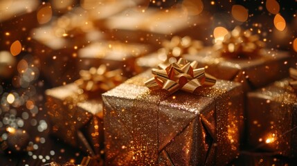 Golden Gift Boxes With Festive Sparkle
