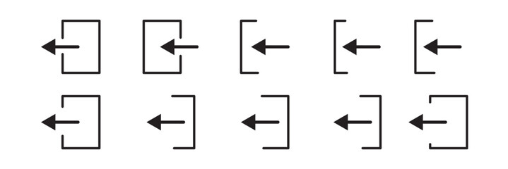 arrow Login account icon - Enter symbol, log in icon button - arrow and door icon entry symbols in filled, thin line, outline and stroke style for apps and website
