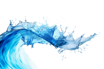 Blue wave with transparent water and bubbles Isolated on white background