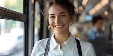 Engaging photos of restaurant employees utilizing contemporary tech and public transit. Concept Restaurant Staff, Technology Usage, Public Transportation, Engaging Photos, Contemporary Setting