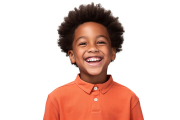 Cheerful black kid showing teeth with a big smile Isolated on white background