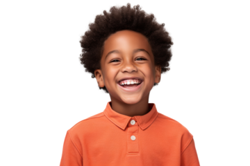 Cheerful black kid showing teeth with a big smile Isolated on white background