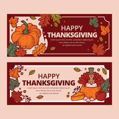 Hand drawn thanksgiving horizontal banners set