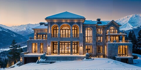 A modern and dreamy mansion in Park City, Utah, with snowy mountain views