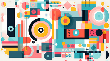 Abstract design with vibrant colors and geometric shapes. A dynamic and colorful composition.
