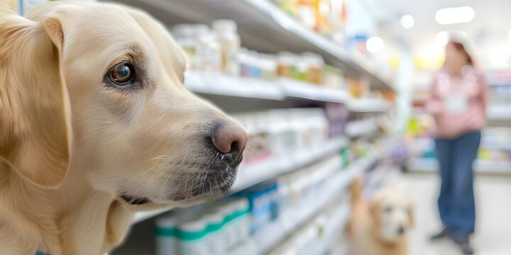 Customers buying pet health supplements at a pet store. Concept Pet Health Supplements, Retail Shopping, Customer Interaction, Pet Wellness, Pet Care