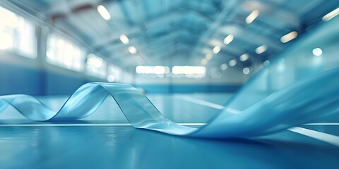 Grace and Flexibility Blurred Gymnastics Hall Background with Ribbon in Motion. Concept Gymnastics, Flexibility, Grace, Motion, Ribbon