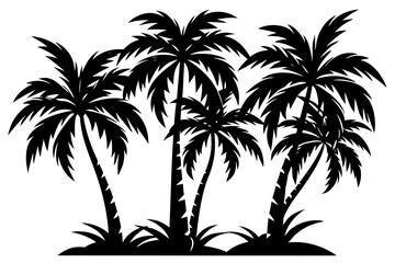 Palm trees silhouette black lineocut vector art illustration