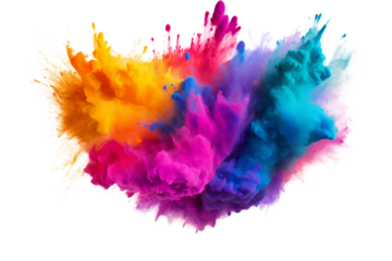 Colorful paint powder bursting with energy Isolated on white background