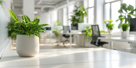 Fototapeta premium Designing an Office with Biophilic Elements for a Natural Work Environment. Concept Biophilic Design, Natural Work Environment, Office Interiors, Green Spaces, Sustainable Decor