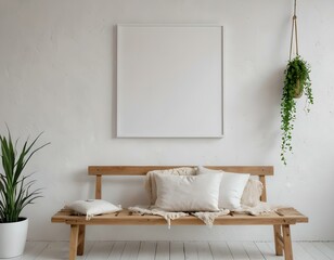 Empty photo frame, display, or 3d rendering of home interior design with a minimalistic, contemporary boho layout. Clean and crisp decor for indoor living with organic, natural yet Luxury design.