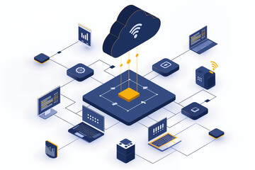 Cloud Computing - Graphic, Isometric, Business, Technology, Vector, Isolated, 3D, White Background