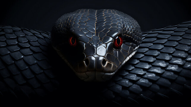 Black mamba snake with red eyes staring at you, ready to strike fear into your heart.