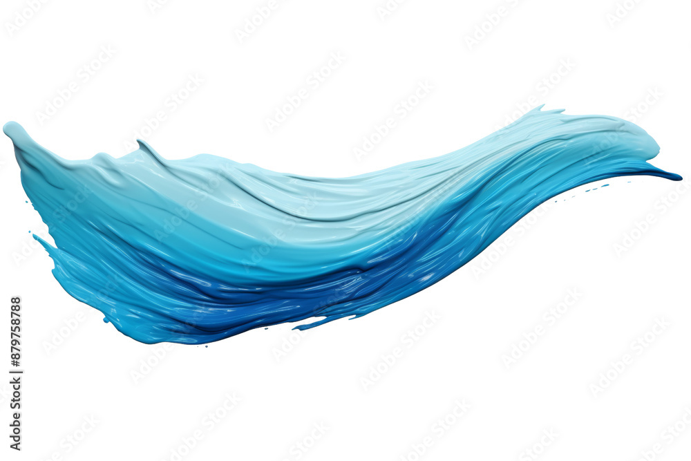 Poster diagonal brush stroke of blue paint, flowing pattern isolated on white background
