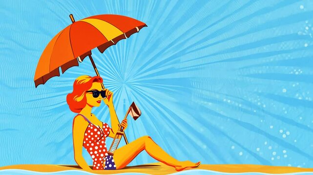 Retro Beach Party Girl Generative AI