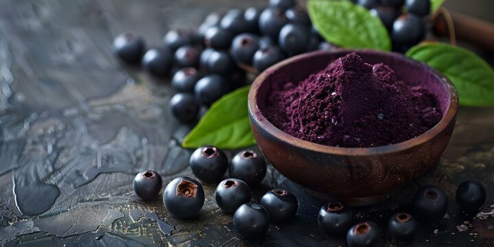 Acai Powder from Euterpe Oleracea Fruits Amazonian Delicacy. Concept Amazon Rainforest, Superfood, Antioxidant-rich, Acai Bowls, Energy Boost