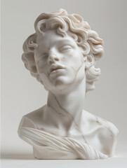 Obraz premium Ancient white marble sculpture head of young woman. Statue of sensual renaissance art era naked woman antique style