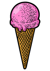 ice cream cone color sketch engraving PNG illustration. T-shirt apparel print design. Scratch board imitation. Black and white hand drawn image.