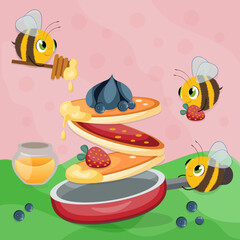 bees are making pancakes vector design