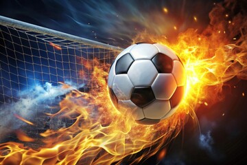 Naklejka premium Burning soccer ball reaching goal