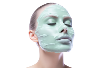 Face mask application with glowing skin Isolated on white background