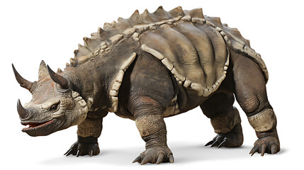 Fototapeta premium A 3D rendering of a large, grey, armored dinosaur with a spiked back and a single horn on its nose