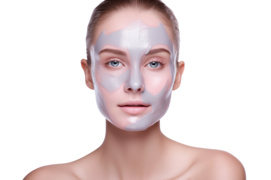 Face mask application with glowing skin Isolated on white background