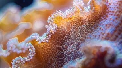 Rough coral texture, built by tiny polyps over generations, vital for marine biology studies and reef health